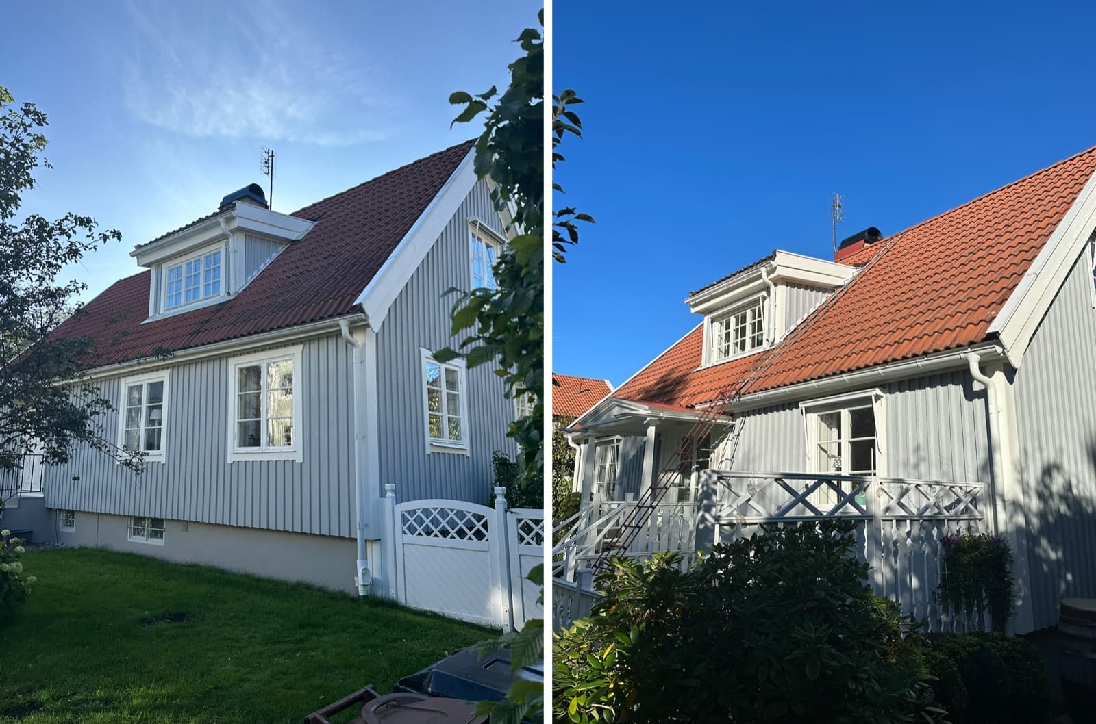 Vitt hus – före och efter takbyte